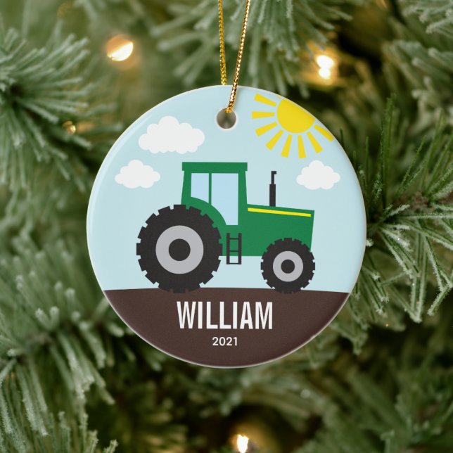 Farm Tractor Kids Ceramic Ornament (Tree)