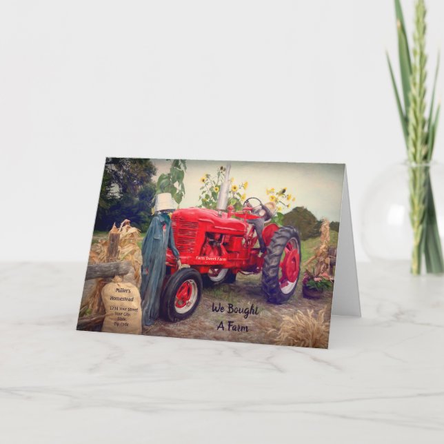 Farm Tractor Red Rustic Country We've Moved Moving Invitation (Front)
