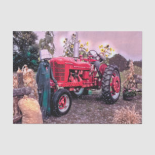Farm Tractor Red Vintage Rustic Fall Harvest Dusk Tissue Paper