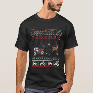 Farm Tractor Reindeer Fun Ugly Christmas Farmer Wi T-Shirt