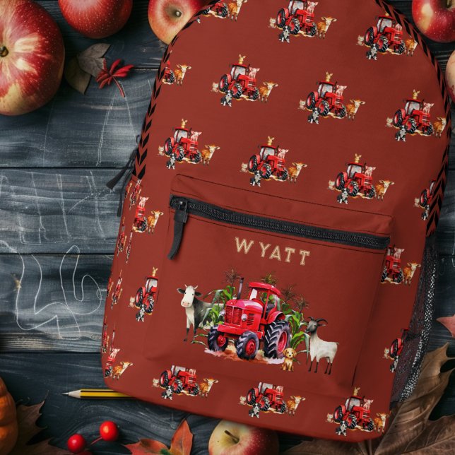 Farm Tractor Rust Red Pattern Backpack (Creator Uploaded)
