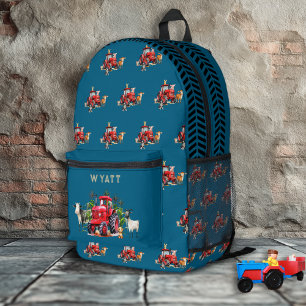Farm Tractors Barnyard Animals Pattern Blue Printed Backpack