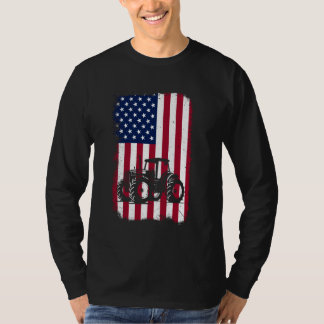 Farm Tractors Men Women Boys USA Flag Patriotic Fa T-Shirt