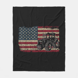 Farm Tractors USA Flag Patriotic Farming Fleece Blanket