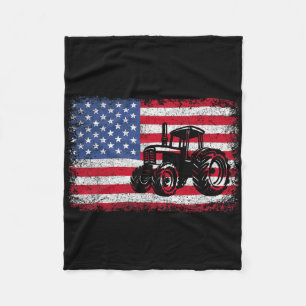 Farm Tractors Usa Flag Patriotic Farming Gift Men  Fleece Blanket