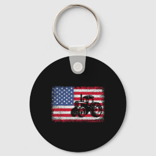 Farm Tractors Usa Flag Patriotic Farming Gift Men Keychain