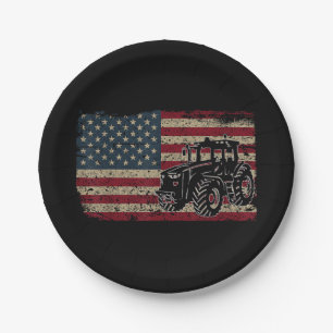 Farm Tractors USA Flag Patriotic Farming Gift Paper Plate