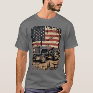 Farm Tractors USA Flag Patriotic Farming Men Women T-Shirt