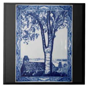 Farm Tree Cornwall Cobalt Blue Ceramic Art Tile