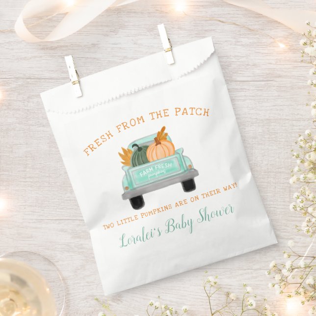 Farm Truck 2 Pumpkins Fall Twins Baby Shower Favour Bag (Clipped)