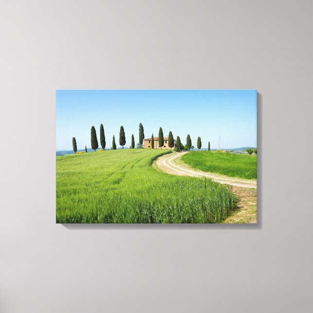 Farm villa with cypress trees in Tuscany Canvas Print (Front)