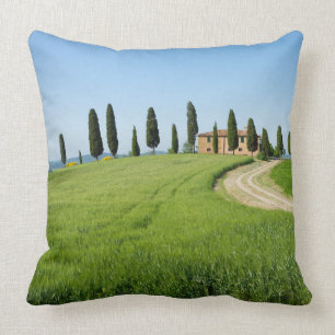 Farm villa with cypress trees in Tuscany Throw Pillow