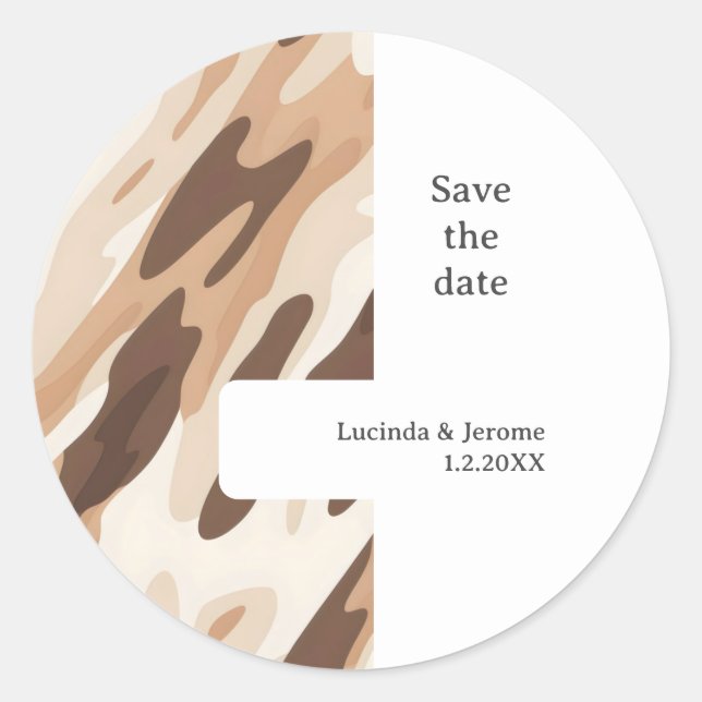 Farm Wedding Cowhide print Save the date Classic Round Sticker (Front)