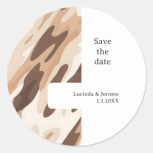 Farm Wedding Cowhide print Save the date Classic Round Sticker