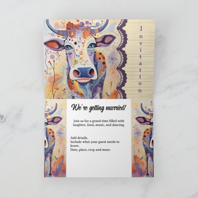 Farm wedding event Colourful Cow Invitation (Inside)