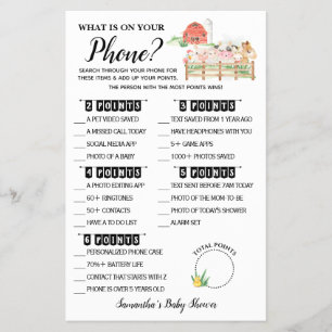 Farm What is on your Phone Baby Shower Game card