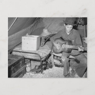 Farm Worker Playing Guitar, 1939 Postcard
