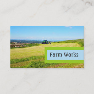 Farm works, fields and a tractor business card