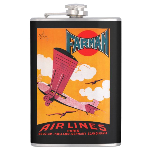 Farman Brothers Airlines F-170 Monoplane Poster Hip Flask (Front)