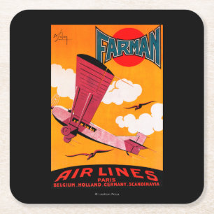 Farman Brothers Airlines F-170 Monoplane Poster Square Paper Coaster