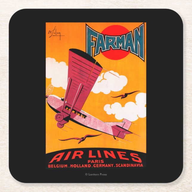 Farman Brothers Airlines F-170 Monoplane Poster Square Paper Coaster (Front)