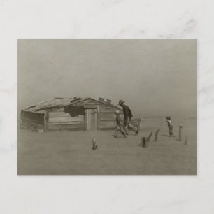 Farmer and Sons Walking in a Dust Storm Postcard