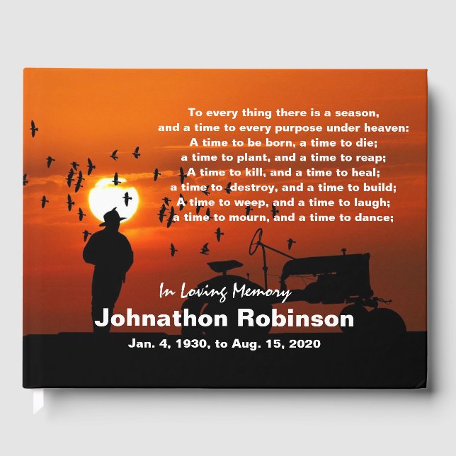 Farmer at Sunset "A Time to Reap" Memorial Guest Book (Front)