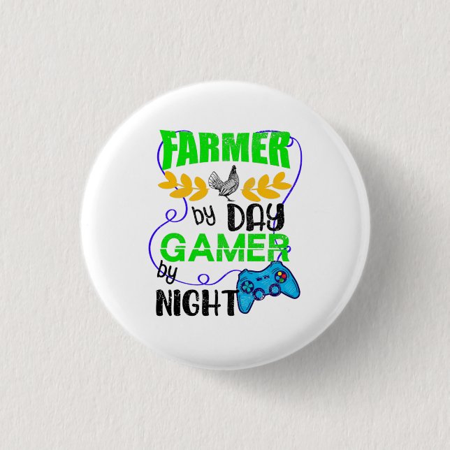 Farmer by Day Gamer by Night, Farmer Gaming 1 Inch Round Button (Front)