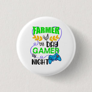Farmer by Day Gamer by Night, Farmer Gaming 1 Inch Round Button