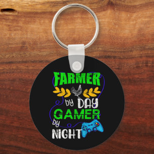 Farmer by Day Gamer by Night, Gaming Farmer Keychain