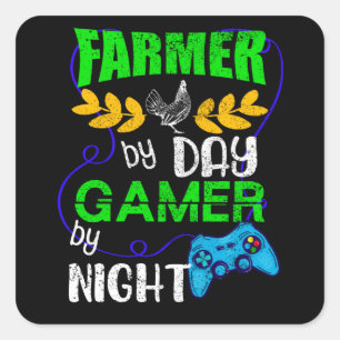 Farmer by Day Gamer by Night Square Sticker
