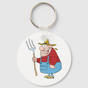 Farmer Carrying A Fork Keychain