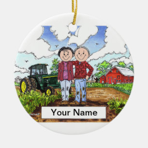 Farmer Couple Ceramic Ornament