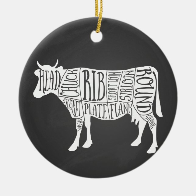 farmer cow beef butcher meat cuts art small holder ceramic ornament (Front)