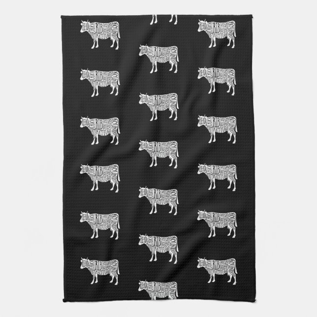 farmer cow beef butcher meat cuts art small holder kitchen towel (Vertical)