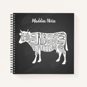 farmer cow beef butcher meat cuts art small holder notebook