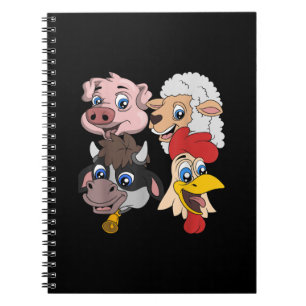 Farmer Cute Pig Sheep Cow Chicken Gift Notebook