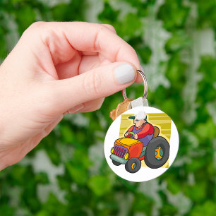 Farmer Driving Tractor Farm Vehicle Keychain