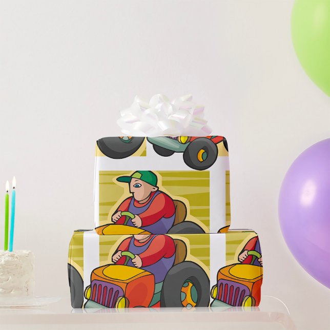 Farmer Driving Tractor Farm Vehicle Wrapping Paper (Creator Uploaded)