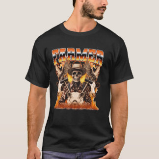Farmer Farming Farm Animals Skeleton Skull 90s Boo T-Shirt