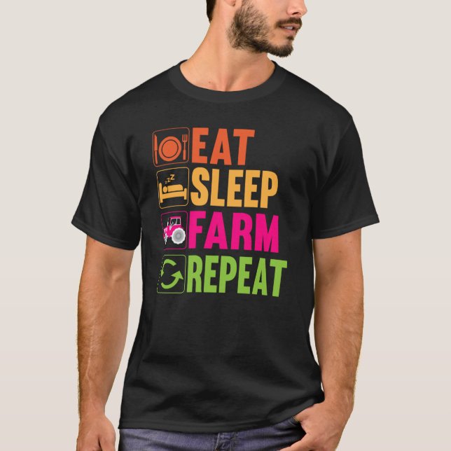 Farmer Farming Humor Farm Life Repeat Barn Rancher T-Shirt (Front)