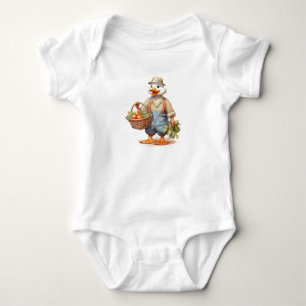 Farmer Gardener Duck Duckling w Veggies Vegetables Baby Bodysuit