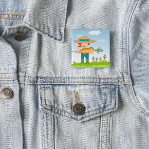 Farmer Girl with Giant Carrot Gardening 2 Inch Square Button
