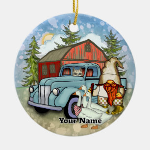 Farmer Gnome Ceramic Ornament