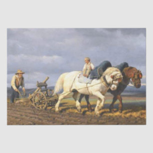 Farmer Horse Plow Boy French Country Vintage Craft Tissue Paper