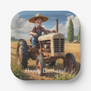 Farmer On Tractor Paper Plate
