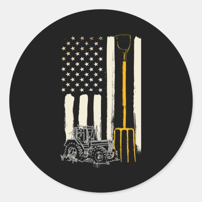 Farmer Patriot American Flag Tractor Rancher Classic Round Sticker (Front)