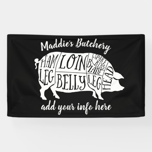 farmer pig pork butcher meat cuts art small holder banner (Horizontal)