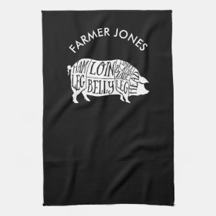 farmer pig pork butcher meat cuts art small holder kitchen towel