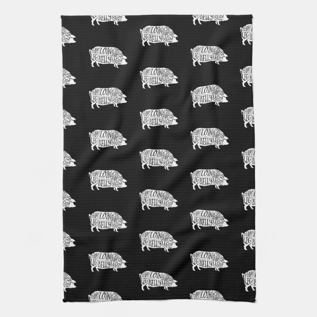 farmer pig pork butcher meat cuts art small holder kitchen towel (Vertical)